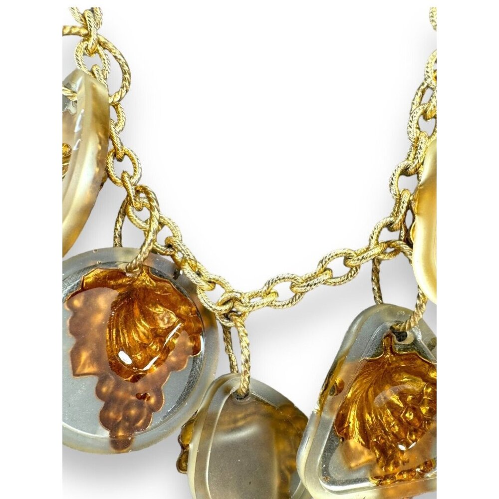 Artisan Gay Isber Statement Necklace Gold Grape Charms Resin Mixed Media 19” - Picture 8 of 11